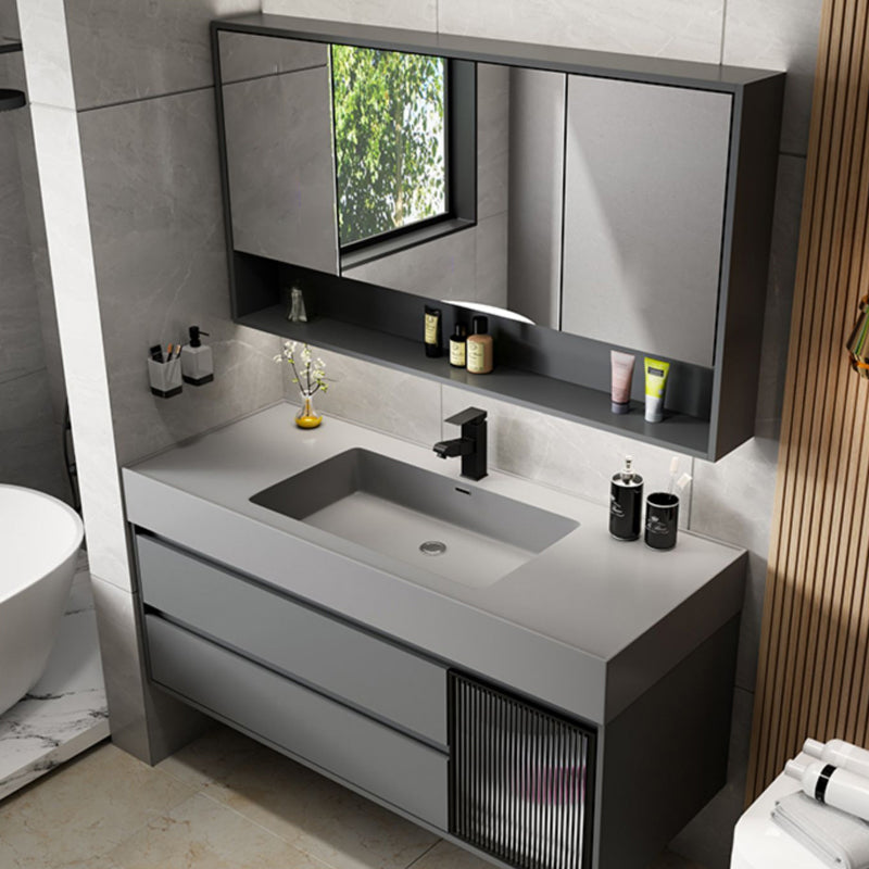 Wood Grey Wall-Mounted Modern Bathroom Vanity Set with Soft Close Door Clearhalo 'Bathroom Remodel & Bathroom Fixtures' 'Bathroom Vanities' 'bathroom_vanities' 'Home Improvement' 'home_improvement' 'home_improvement_bathroom_vanities' 8157268
