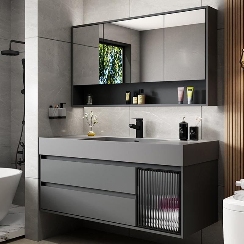 Wood Grey Wall-Mounted Modern Bathroom Vanity Set with Soft Close Door 47"L x 19"W x 22"H Clearhalo 'Bathroom Remodel & Bathroom Fixtures' 'Bathroom Vanities' 'bathroom_vanities' 'Home Improvement' 'home_improvement' 'home_improvement_bathroom_vanities' 8157271