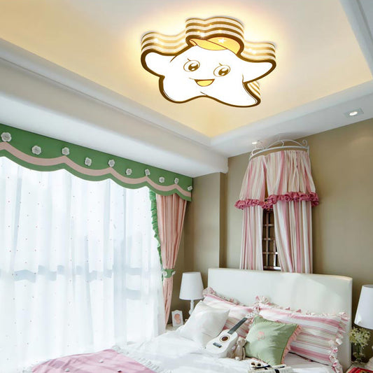 White Star Flush Mount Ceiling Light Cartoon Acrylic Ceiling Light Fixture for Kid Bedroom Clearhalo 'Ceiling Lights' 'Close To Ceiling Lights' 'Close to ceiling' 'Flush mount' Lighting' 81609