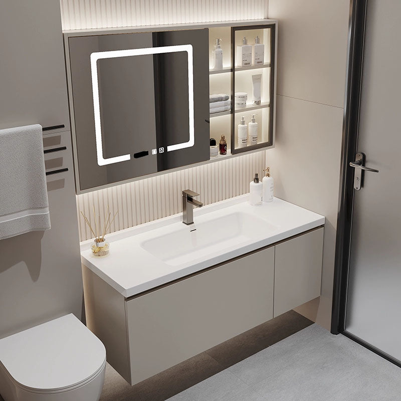 Single Sink Bathroom Vanity Set Overflow Wood Frame Wall Mounted with Drawer Clearhalo 'Bathroom Remodel & Bathroom Fixtures' 'Bathroom Vanities' 'bathroom_vanities' 'Home Improvement' 'home_improvement' 'home_improvement_bathroom_vanities' 8162591