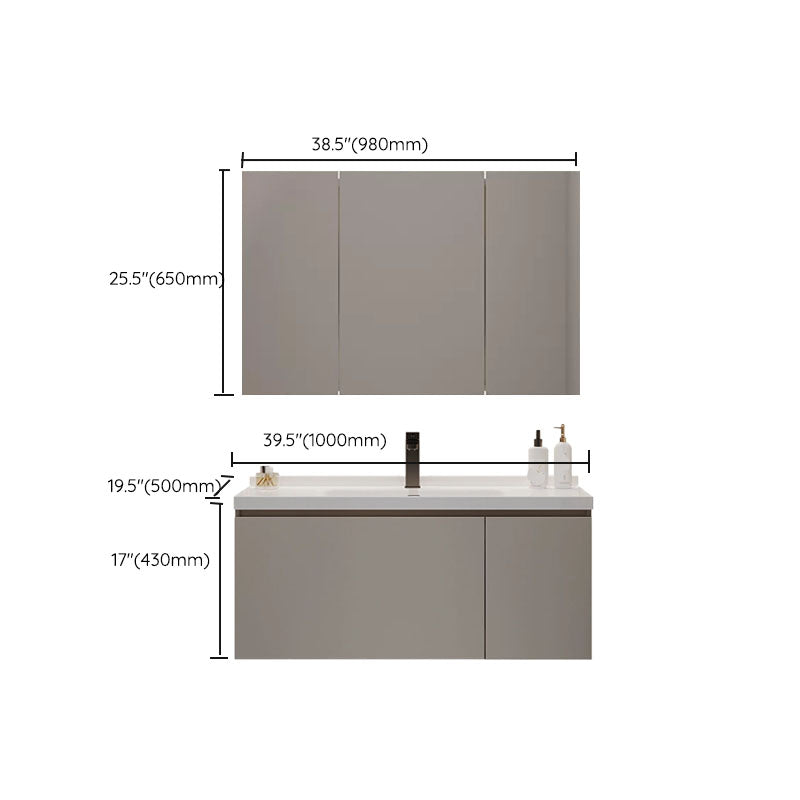 Single Sink Bathroom Vanity Set Overflow Wood Frame Wall Mounted with Drawer Clearhalo 'Bathroom Remodel & Bathroom Fixtures' 'Bathroom Vanities' 'bathroom_vanities' 'Home Improvement' 'home_improvement' 'home_improvement_bathroom_vanities' 8162637