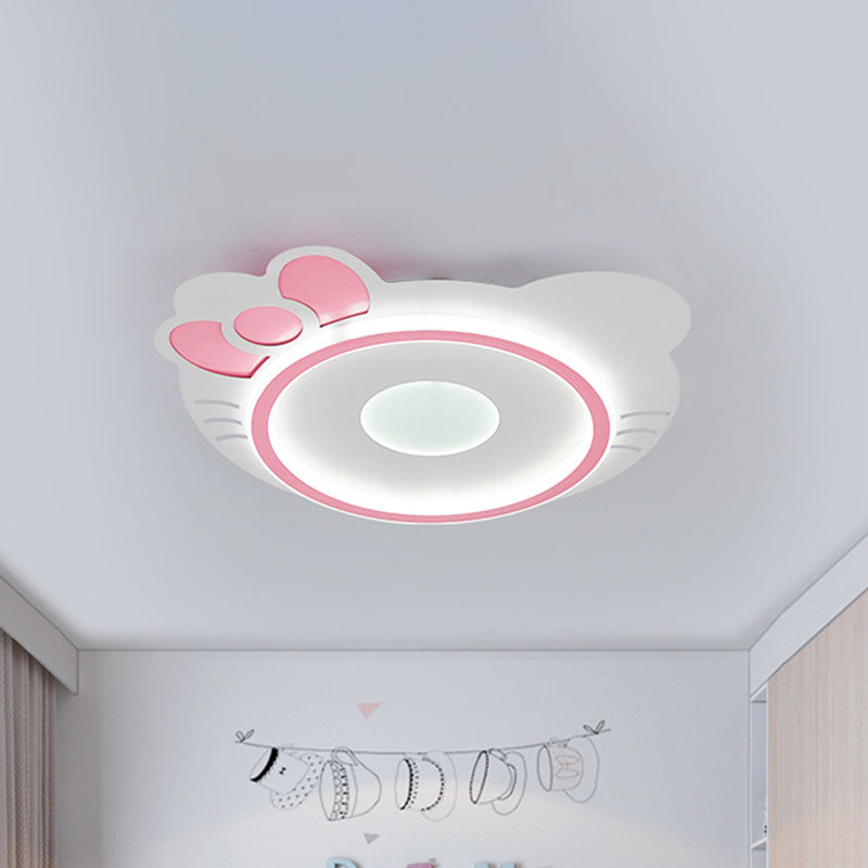 Cartoon Cat Shape Ceiling Flush Mount Acrylic LED Bedroom Flushmount Lamp in Pink, White/Warm Light Pink Clearhalo 'Ceiling Lights' 'Close To Ceiling Lights' 'Close to ceiling' 'Flush mount' Lighting' 816418