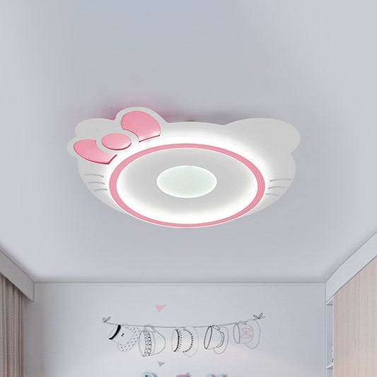 Cartoon Cat Shape Ceiling Flush Mount Acrylic LED Bedroom Flushmount Lamp in Pink, White/Warm Light Pink Clearhalo 'Ceiling Lights' 'Close To Ceiling Lights' 'Close to ceiling' 'Flush mount' Lighting' 816418