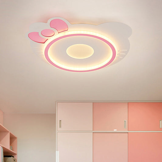 Cartoon Cat Shape Ceiling Flush Mount Acrylic LED Bedroom Flushmount Lamp in Pink, White/Warm Light Clearhalo 'Ceiling Lights' 'Close To Ceiling Lights' 'Close to ceiling' 'Flush mount' Lighting' 816419