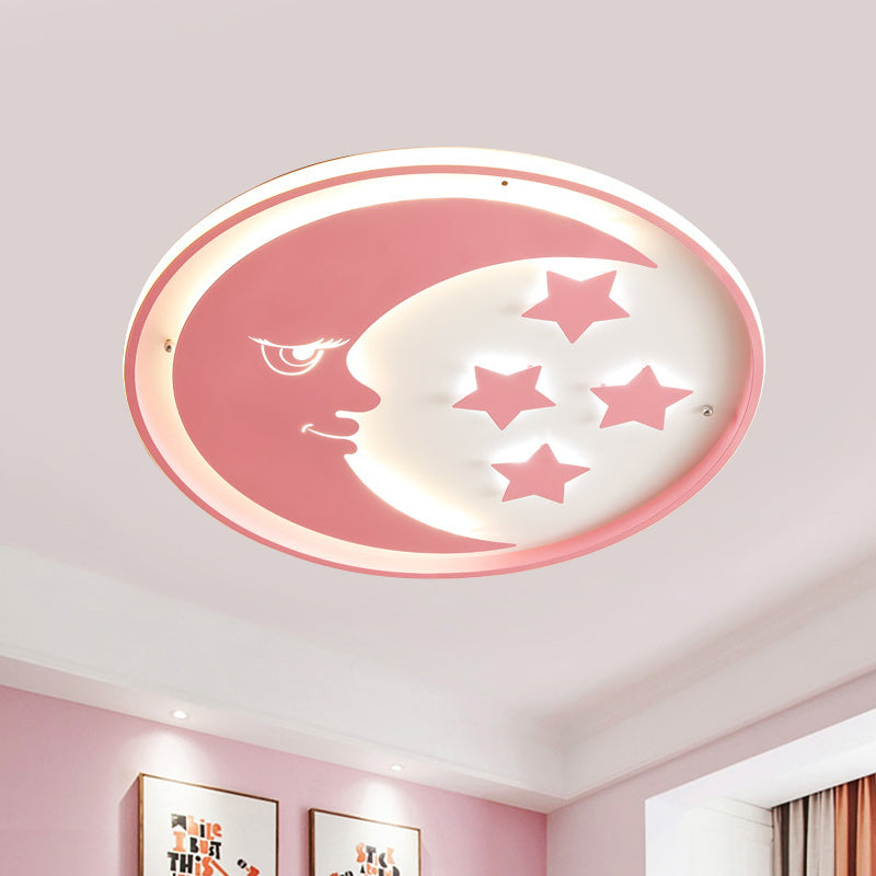 Cartoon Moon and Star Flush Lighting Acrylic LED Bedroom Flush Mounted Lamp in White/Pink/Blue Pink Clearhalo 'Ceiling Lights' 'Close To Ceiling Lights' 'Close to ceiling' 'Flush mount' Lighting' 816426