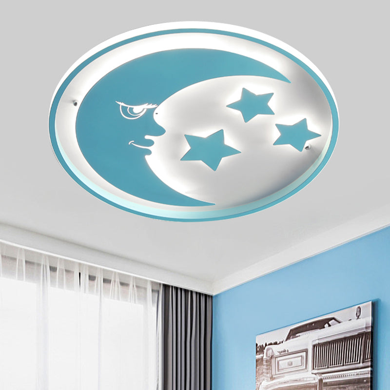 Cartoon Moon and Star Flush Lighting Acrylic LED Bedroom Flush Mounted Lamp in White/Pink/Blue Blue Clearhalo 'Ceiling Lights' 'Close To Ceiling Lights' 'Close to ceiling' 'Flush mount' Lighting' 816430