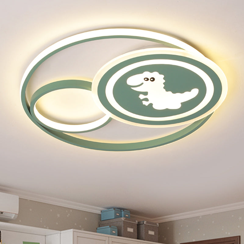 Acrylic Circle Ceiling Mounted Fixture Cartoon LED Flushmount in Pink/Green with Dinosaur/Unicorn Pattern, White/Warm Light Green Clearhalo 'Ceiling Lights' 'Close To Ceiling Lights' 'Close to ceiling' 'Flush mount' Lighting' 816442