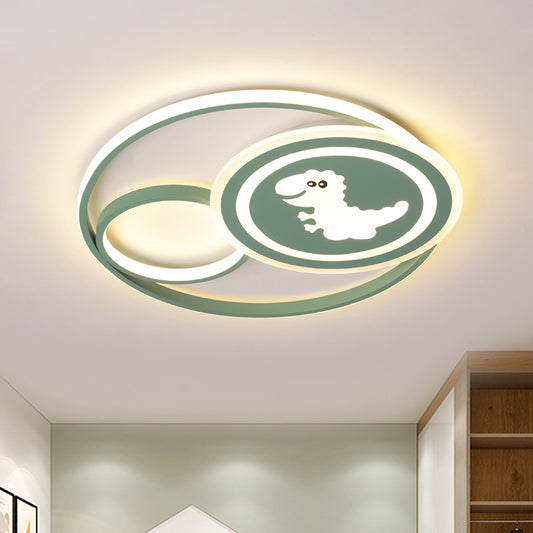 Acrylic Circle Ceiling Mounted Fixture Cartoon LED Flushmount in Pink/Green with Dinosaur/Unicorn Pattern, White/Warm Light Clearhalo 'Ceiling Lights' 'Close To Ceiling Lights' 'Close to ceiling' 'Flush mount' Lighting' 816443