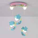 Moon and Star Wood Semi Flush Mount Cartoon 5 Lights Blue/Pink Finish Flush Ceiling Lighting Clearhalo 'Ceiling Lights' 'Close To Ceiling Lights' 'Close to ceiling' 'Semi-flushmount' Lighting' 816452