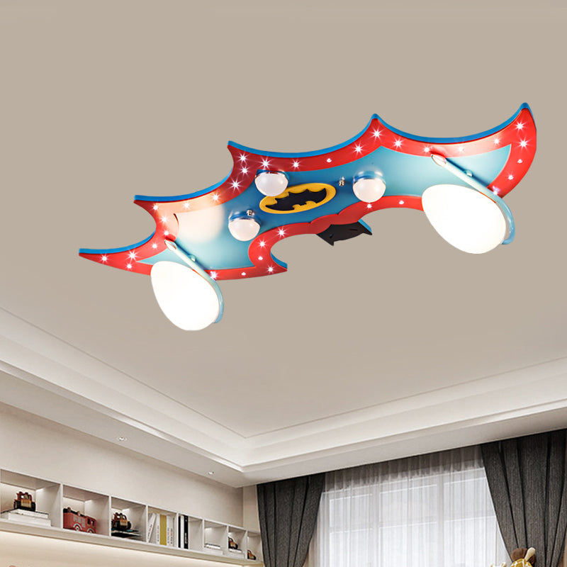 Bat-Like Kindergarten Flush Light Fixture Wood 2 Lights Cartoon Flush Mounted Ceiling Lamp in Blue and Red Clearhalo 'Ceiling Lights' 'Close To Ceiling Lights' 'Close to ceiling' 'Flush mount' Lighting' 816455