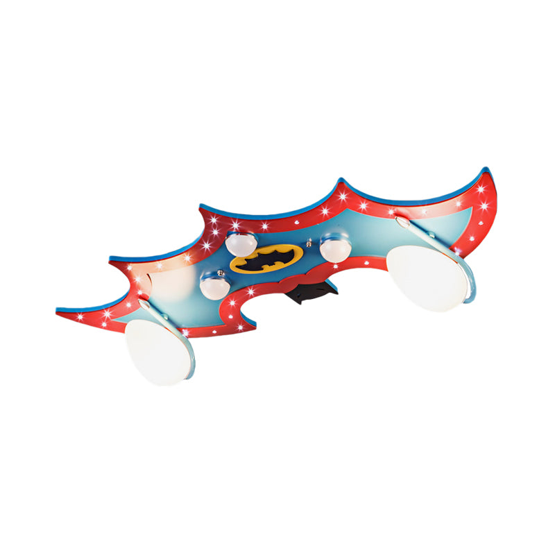 Bat-Like Kindergarten Flush Light Fixture Wood 2 Lights Cartoon Flush Mounted Ceiling Lamp in Blue and Red Clearhalo 'Ceiling Lights' 'Close To Ceiling Lights' 'Close to ceiling' 'Flush mount' Lighting' 816456