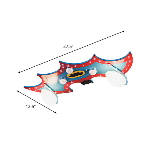 Bat-Like Kindergarten Flush Light Fixture Wood 2 Lights Cartoon Flush Mounted Ceiling Lamp in Blue and Red Clearhalo 'Ceiling Lights' 'Close To Ceiling Lights' 'Close to ceiling' 'Flush mount' Lighting' 816457