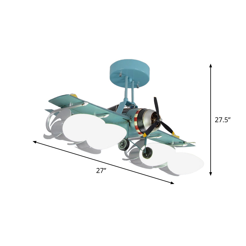 Iron Aircraft Shape Semi-Flush Ceiling Lamp Cartoon 4 Heads Green Flush Mount Lighting Clearhalo 'Ceiling Lights' 'Close To Ceiling Lights' 'Close to ceiling' 'Semi-flushmount' Lighting' 816461