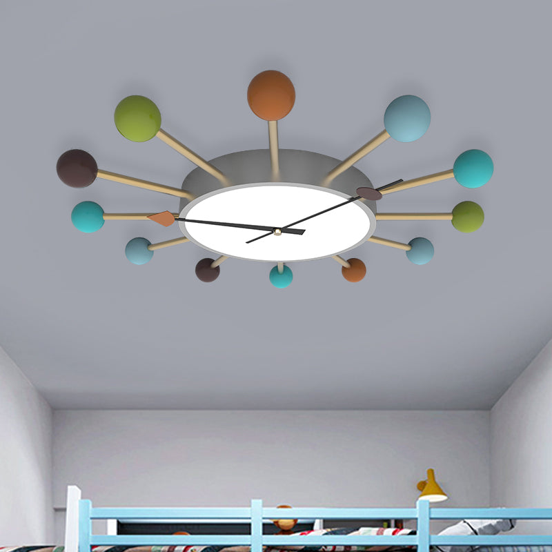 Nordic Clock Ceiling Flush Acrylic LED Bedroom Flush Mounted Light with Wooden Lollipop Deco White Clearhalo 'Ceiling Lights' 'Close To Ceiling Lights' 'Close to ceiling' 'Flush mount' Lighting' 816462