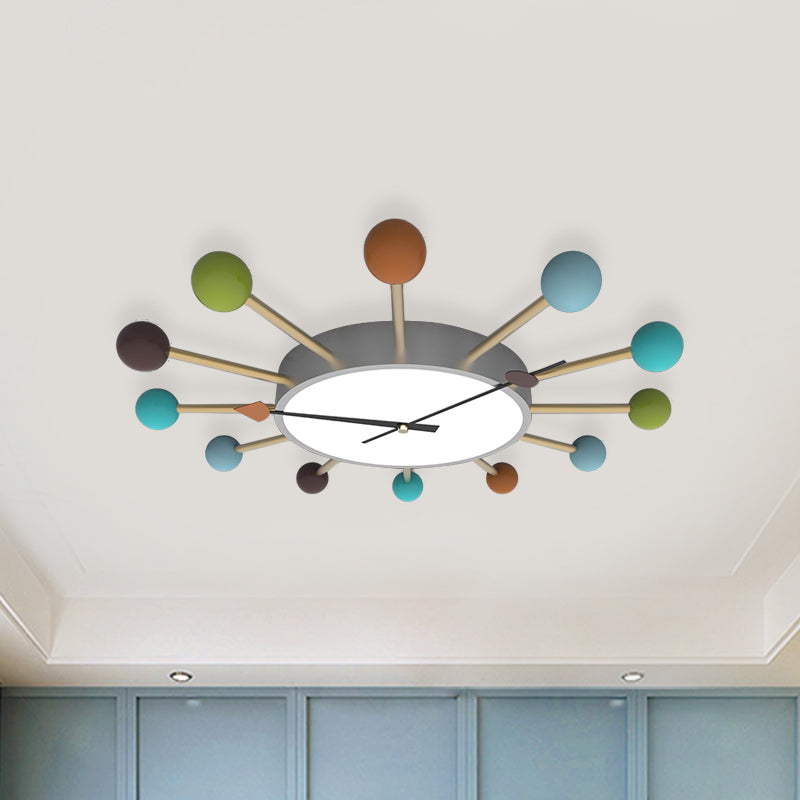 Nordic Clock Ceiling Flush Acrylic LED Bedroom Flush Mounted Light with Wooden Lollipop Deco Clearhalo 'Ceiling Lights' 'Close To Ceiling Lights' 'Close to ceiling' 'Flush mount' Lighting' 816463