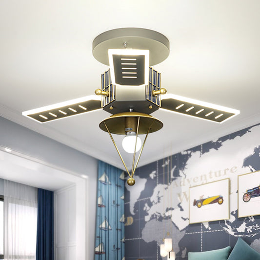 Metal Satellite Shape Semi Flush Lamp Cartoon 1 Bulb Grey and Gold LED Flush Ceiling Light Grey Clearhalo 'Ceiling Lights' 'Close To Ceiling Lights' 'Close to ceiling' 'Semi-flushmount' Lighting' 816466