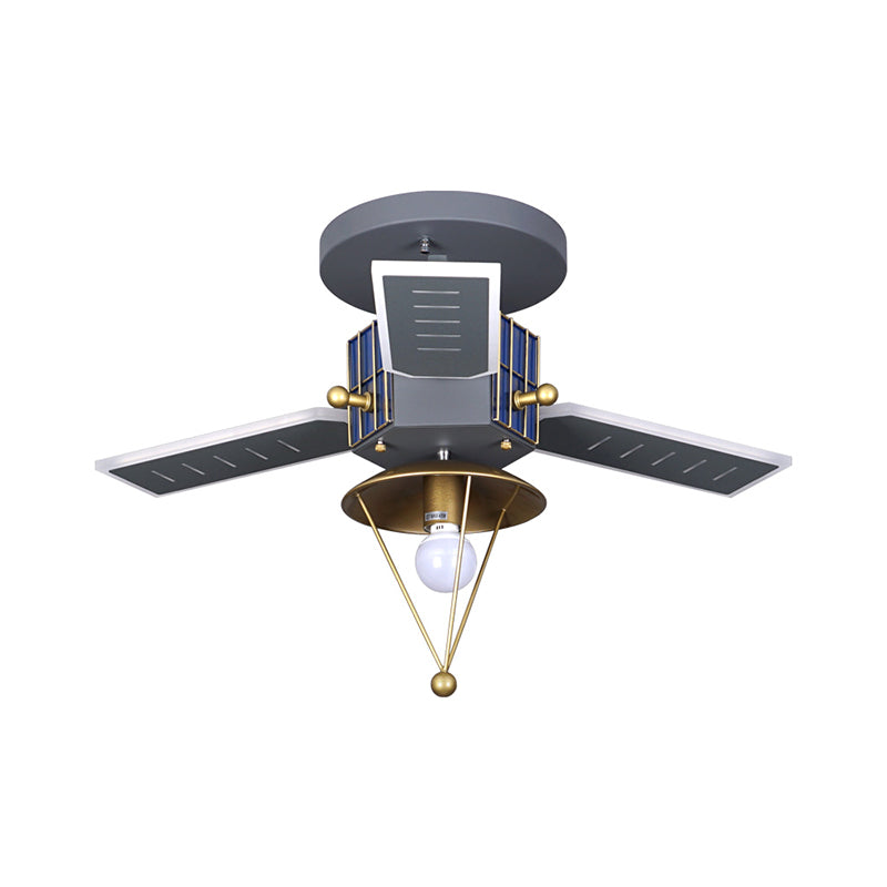 Metal Satellite Shape Semi Flush Lamp Cartoon 1 Bulb Grey and Gold LED Flush Ceiling Light Clearhalo 'Ceiling Lights' 'Close To Ceiling Lights' 'Close to ceiling' 'Semi-flushmount' Lighting' 816468