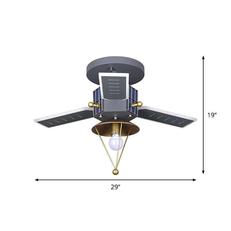 Metal Satellite Shape Semi Flush Lamp Cartoon 1 Bulb Grey and Gold LED Flush Ceiling Light Clearhalo 'Ceiling Lights' 'Close To Ceiling Lights' 'Close to ceiling' 'Semi-flushmount' Lighting' 816469