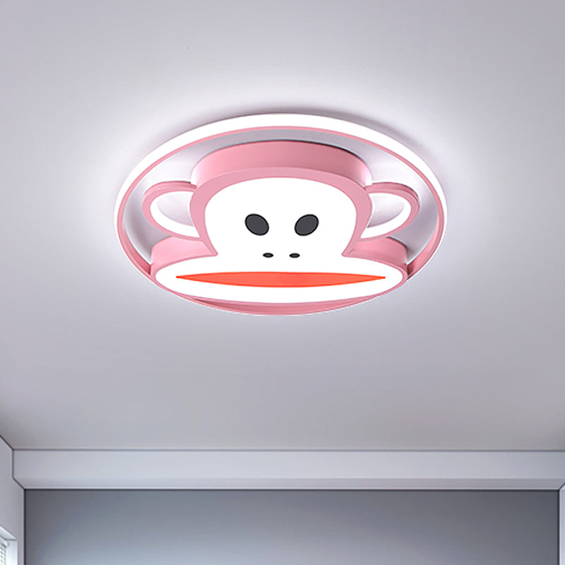 Monkey Acrylic Flush Lighting Cartoon Pink/Blue Finish LED Flush Mounted Ceiling Lamp Fixture for Kids Bedroom Pink Clearhalo 'Ceiling Lights' 'Close To Ceiling Lights' 'Close to ceiling' 'Flush mount' Lighting' 816474