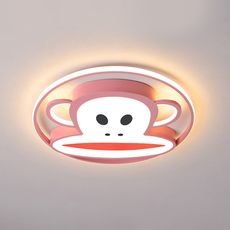 Monkey Acrylic Flush Lighting Cartoon Pink/Blue Finish LED Flush Mounted Ceiling Lamp Fixture for Kids Bedroom Clearhalo 'Ceiling Lights' 'Close To Ceiling Lights' 'Close to ceiling' 'Flush mount' Lighting' 816476