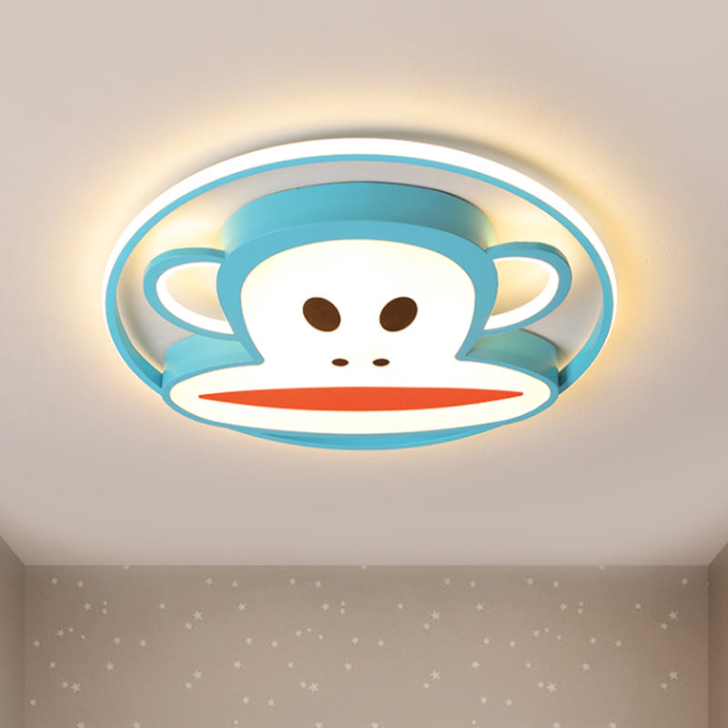 Monkey Acrylic Flush Lighting Cartoon Pink/Blue Finish LED Flush Mounted Ceiling Lamp Fixture for Kids Bedroom Blue Clearhalo 'Ceiling Lights' 'Close To Ceiling Lights' 'Close to ceiling' 'Flush mount' Lighting' 816478