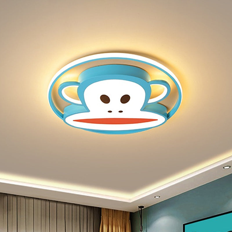 Monkey Acrylic Flush Lighting Cartoon Pink/Blue Finish LED Flush Mounted Ceiling Lamp Fixture for Kids Bedroom Clearhalo 'Ceiling Lights' 'Close To Ceiling Lights' 'Close to ceiling' 'Flush mount' Lighting' 816479