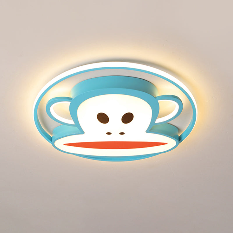 Monkey Acrylic Flush Lighting Cartoon Pink/Blue Finish LED Flush Mounted Ceiling Lamp Fixture for Kids Bedroom Clearhalo 'Ceiling Lights' 'Close To Ceiling Lights' 'Close to ceiling' 'Flush mount' Lighting' 816481