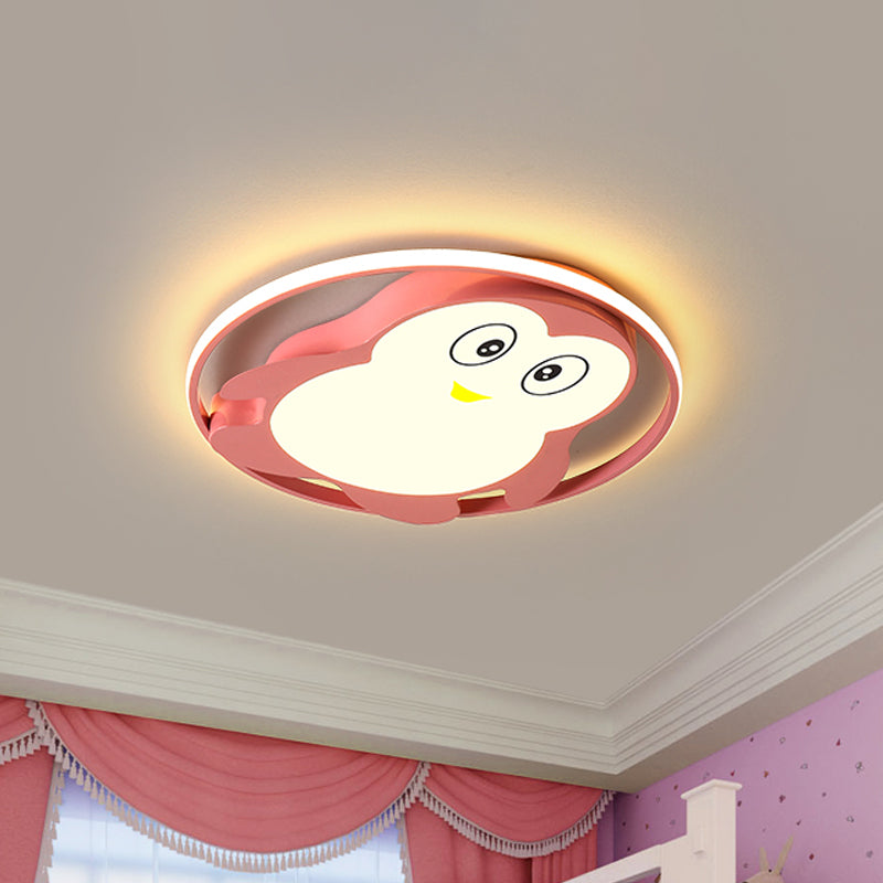 Pink/Blue Finish Penguin Ceiling Mounted Fixture Cartoon LED Acrylic Flushmount Lighting for Child Bedroom Pink Clearhalo 'Ceiling Lights' 'Close To Ceiling Lights' 'Close to ceiling' 'Flush mount' Lighting' 816482