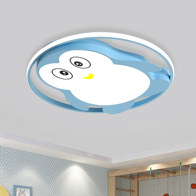 Pink/Blue Finish Penguin Ceiling Mounted Fixture Cartoon LED Acrylic Flushmount Lighting for Child Bedroom Blue Clearhalo 'Ceiling Lights' 'Close To Ceiling Lights' 'Close to ceiling' 'Flush mount' Lighting' 816486