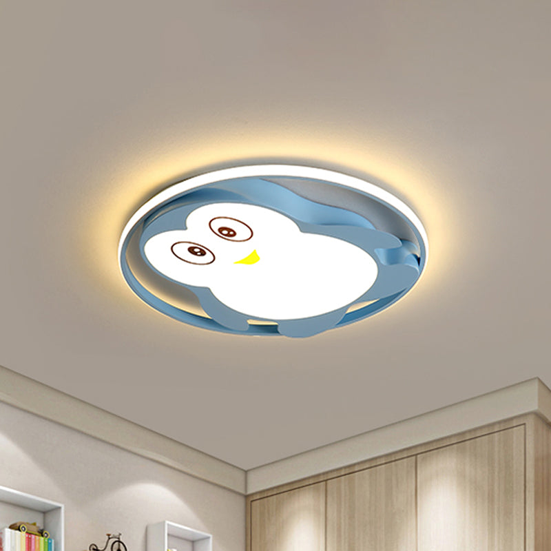 Pink/Blue Finish Penguin Ceiling Mounted Fixture Cartoon LED Acrylic Flushmount Lighting for Child Bedroom Clearhalo 'Ceiling Lights' 'Close To Ceiling Lights' 'Close to ceiling' 'Flush mount' Lighting' 816487