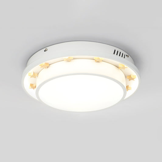 White Finish Round Flush Mount Lamp Modern LED Metallic Flush Light Fixture with Wooden Star Deco Clearhalo 'Ceiling Lights' 'Close To Ceiling Lights' 'Close to ceiling' 'Flush mount' Lighting' 816496