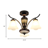 Flower White Glass Ceiling Lamp Vintage 3/6/8 Lights Dining Room Semi Flush Mount in Black Clearhalo 'Ceiling Lights' 'Close To Ceiling Lights' 'Close to ceiling' 'Glass shade' 'Glass' 'Pendant Lights' 'Semi-flushmount' Lighting' 816528