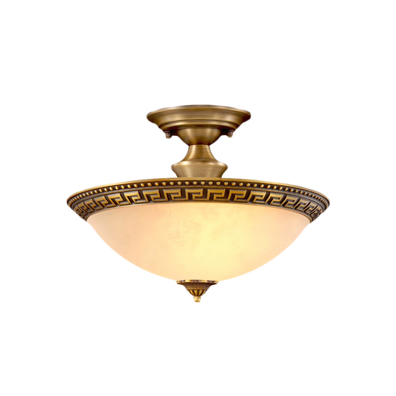 Bowl Living Room Semi Flush Traditionalist 3 Heads Brass Flush Mount Light Fixture Clearhalo 'Ceiling Lights' 'Close To Ceiling Lights' 'Close to ceiling' 'Glass shade' 'Glass' 'Pendant Lights' 'Semi-flushmount' Lighting' 816531