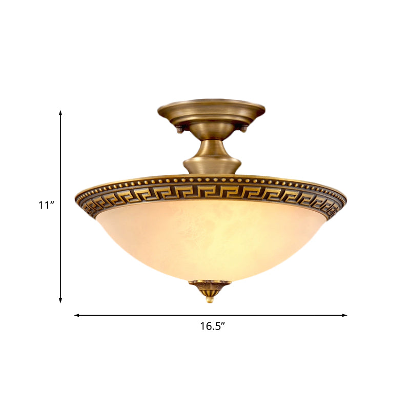 Bowl Living Room Semi Flush Traditionalist 3 Heads Brass Flush Mount Light Fixture Clearhalo 'Ceiling Lights' 'Close To Ceiling Lights' 'Close to ceiling' 'Glass shade' 'Glass' 'Pendant Lights' 'Semi-flushmount' Lighting' 816532