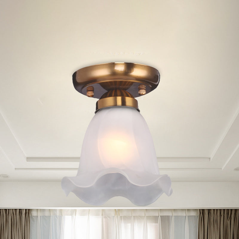 Scalloped Dining Room Ceiling Light Traditionalism Cream Glass 1 Bulb Bronze/Brass/Copper Flushmount Brass Clearhalo 'Ceiling Lights' 'Close To Ceiling Lights' 'Close to ceiling' 'Flush mount' Lighting' 816533