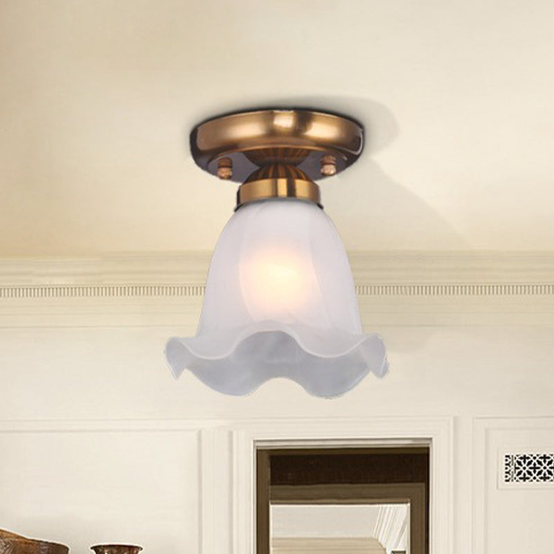 Scalloped Dining Room Ceiling Light Traditionalism Cream Glass 1 Bulb Bronze/Brass/Copper Flushmount Clearhalo 'Ceiling Lights' 'Close To Ceiling Lights' 'Close to ceiling' 'Flush mount' Lighting' 816534