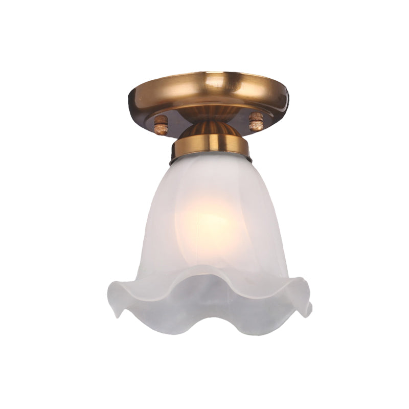 Scalloped Dining Room Ceiling Light Traditionalism Cream Glass 1 Bulb Bronze/Brass/Copper Flushmount Clearhalo 'Ceiling Lights' 'Close To Ceiling Lights' 'Close to ceiling' 'Flush mount' Lighting' 816535