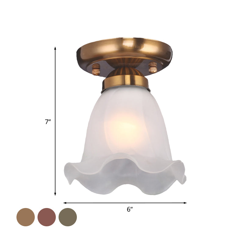 Scalloped Dining Room Ceiling Light Traditionalism Cream Glass 1 Bulb Bronze/Brass/Copper Flushmount Clearhalo 'Ceiling Lights' 'Close To Ceiling Lights' 'Close to ceiling' 'Flush mount' Lighting' 816536