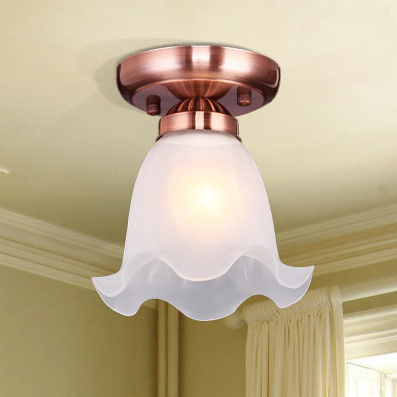 Scalloped Dining Room Ceiling Light Traditionalism Cream Glass 1 Bulb Bronze/Brass/Copper Flushmount Copper Clearhalo 'Ceiling Lights' 'Close To Ceiling Lights' 'Close to ceiling' 'Flush mount' Lighting' 816537