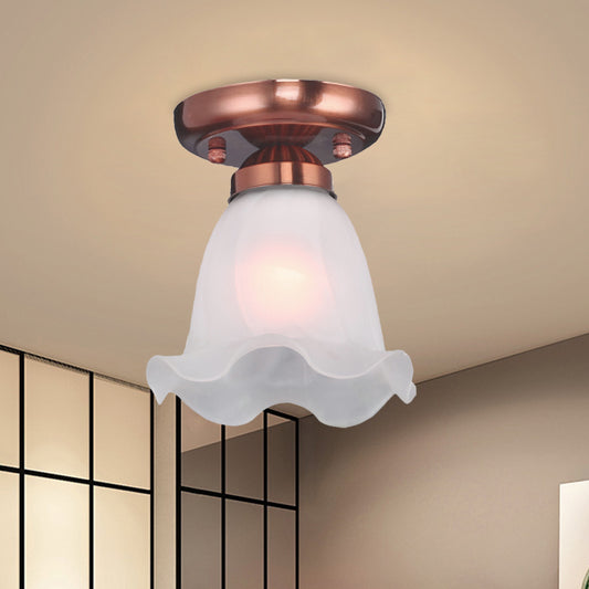 Scalloped Dining Room Ceiling Light Traditionalism Cream Glass 1 Bulb Bronze/Brass/Copper Flushmount Clearhalo 'Ceiling Lights' 'Close To Ceiling Lights' 'Close to ceiling' 'Flush mount' Lighting' 816538