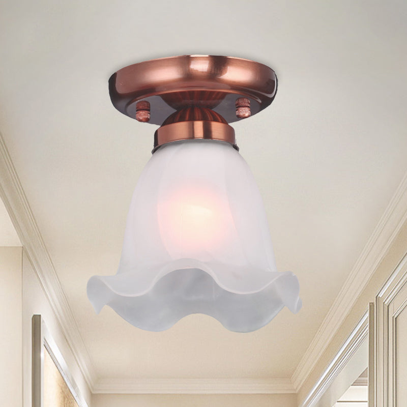 Scalloped Dining Room Ceiling Light Traditionalism Cream Glass 1 Bulb Bronze/Brass/Copper Flushmount Clearhalo 'Ceiling Lights' 'Close To Ceiling Lights' 'Close to ceiling' 'Flush mount' Lighting' 816539