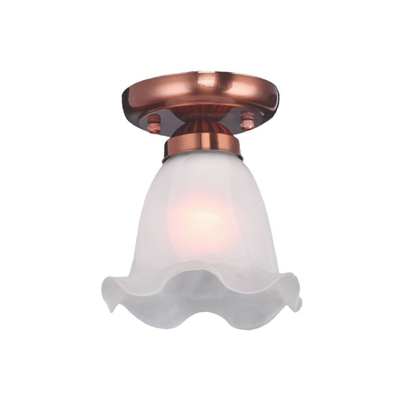 Scalloped Dining Room Ceiling Light Traditionalism Cream Glass 1 Bulb Bronze/Brass/Copper Flushmount Clearhalo 'Ceiling Lights' 'Close To Ceiling Lights' 'Close to ceiling' 'Flush mount' Lighting' 816540