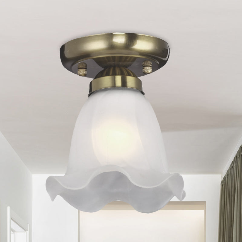 Scalloped Dining Room Ceiling Light Traditionalism Cream Glass 1 Bulb Bronze/Brass/Copper Flushmount Bronze Clearhalo 'Ceiling Lights' 'Close To Ceiling Lights' 'Close to ceiling' 'Flush mount' Lighting' 816541