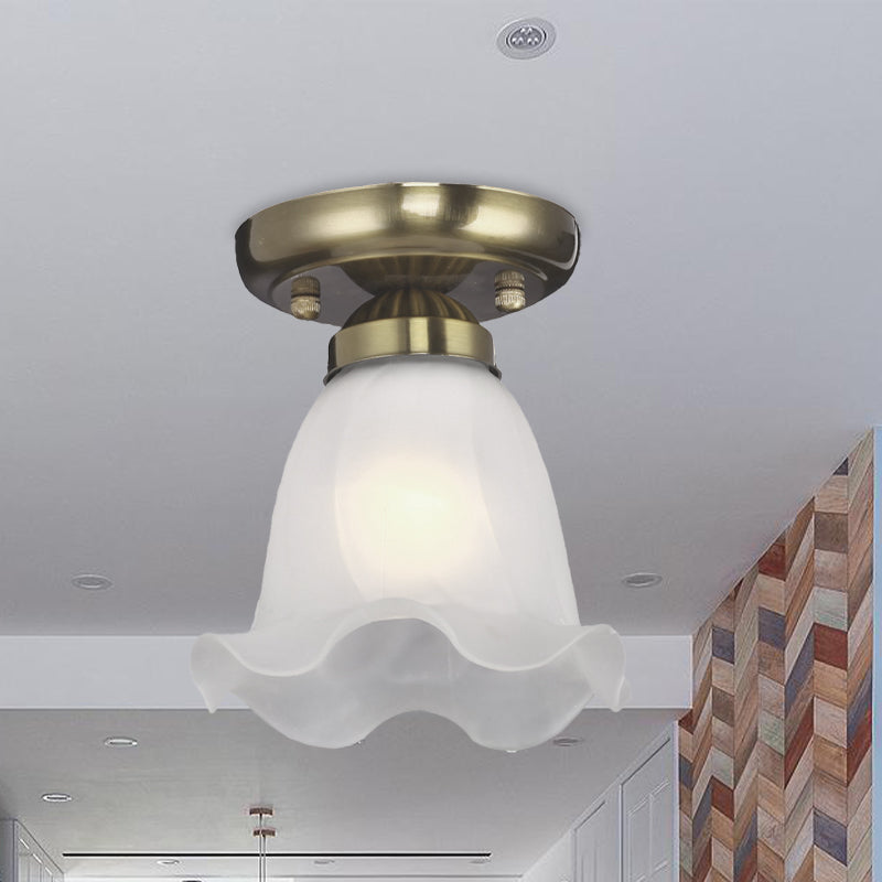 Scalloped Dining Room Ceiling Light Traditionalism Cream Glass 1 Bulb Bronze/Brass/Copper Flushmount Clearhalo 'Ceiling Lights' 'Close To Ceiling Lights' 'Close to ceiling' 'Flush mount' Lighting' 816542