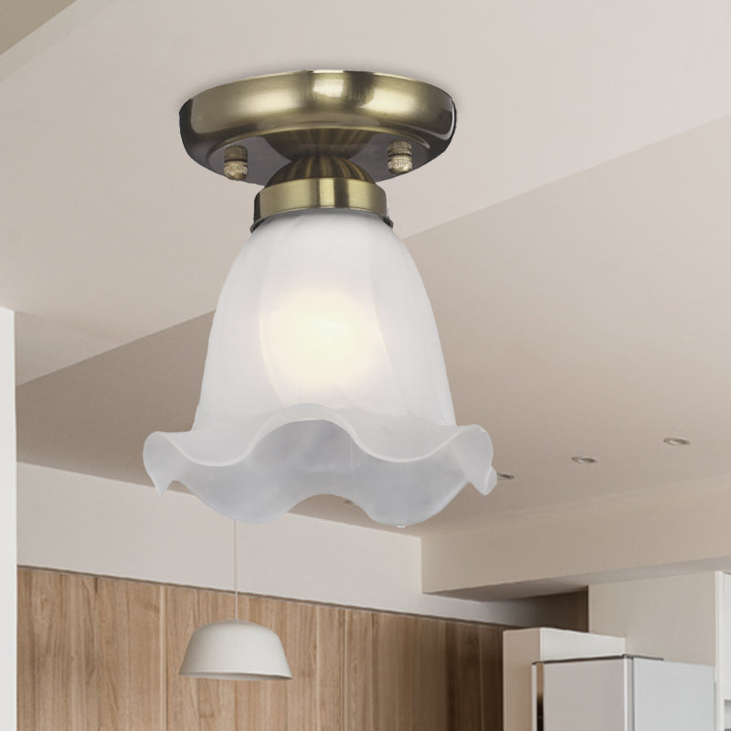 Scalloped Dining Room Ceiling Light Traditionalism Cream Glass 1 Bulb Bronze/Brass/Copper Flushmount Clearhalo 'Ceiling Lights' 'Close To Ceiling Lights' 'Close to ceiling' 'Flush mount' Lighting' 816543