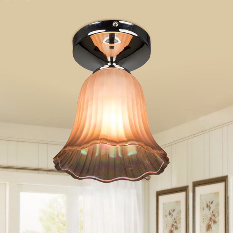 Tan Glass Flower Flushmount Traditional Style 1 Bulb Foyer Flush Mount Lighting Fixture Tan Clearhalo 'Ceiling Lights' 'Close To Ceiling Lights' 'Close to ceiling' 'Flush mount' Lighting' 816545