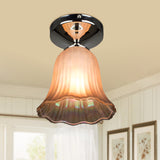 Tan Glass Flower Flushmount Traditional Style 1 Bulb Foyer Flush Mount Lighting Fixture Tan Clearhalo 'Ceiling Lights' 'Close To Ceiling Lights' 'Close to ceiling' 'Flush mount' Lighting' 816545