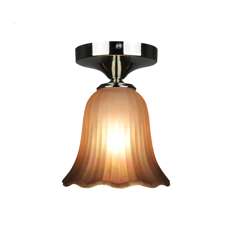 Tan Glass Flower Flushmount Traditional Style 1 Bulb Foyer Flush Mount Lighting Fixture Clearhalo 'Ceiling Lights' 'Close To Ceiling Lights' 'Close to ceiling' 'Flush mount' Lighting' 816547