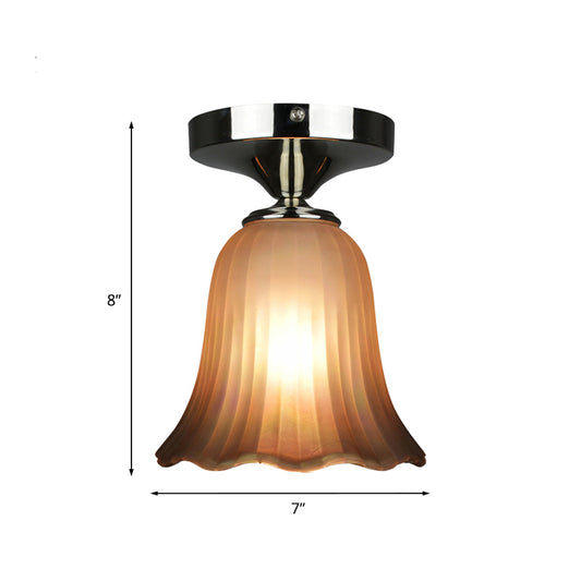 Tan Glass Flower Flushmount Traditional Style 1 Bulb Foyer Flush Mount Lighting Fixture Clearhalo 'Ceiling Lights' 'Close To Ceiling Lights' 'Close to ceiling' 'Flush mount' Lighting' 816548