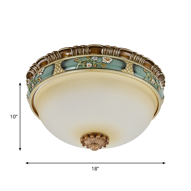 Dome Flush Light Countryside 2/3/4 Heads Frosted Glass Ceiling Lamp in Peacock Green Clearhalo 'Ceiling Lights' 'Close To Ceiling Lights' 'Close to ceiling' 'Flush mount' Lighting' 816554